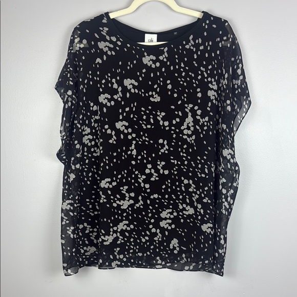 CAbi Cosmos Night Sky Black and Gray Short Sleeve Blouse Size XL - Picture 2 of 12
